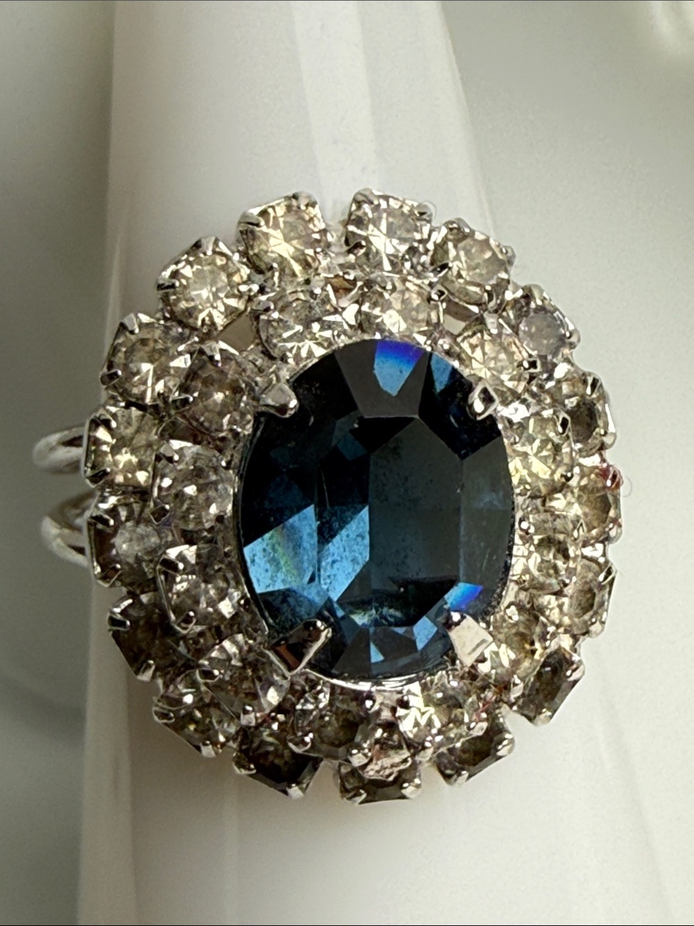 Vintage adjustable Blue Crystal Halo Cocktail Ring - Women Jewelry